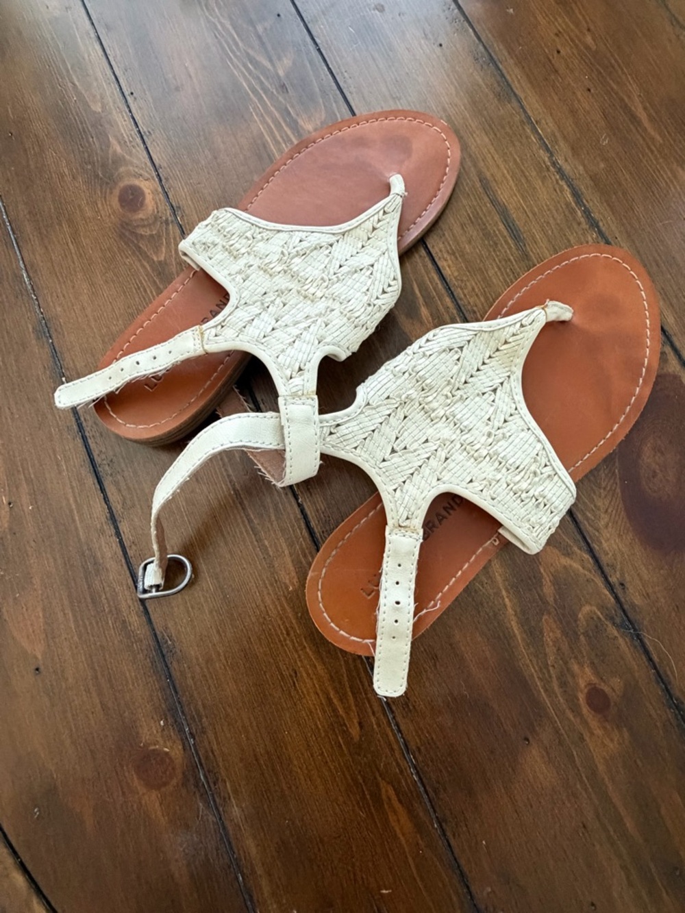 Lucky Brand Ivory Woven T-Strap Sandals - Women